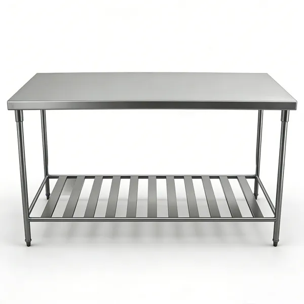 Коммерческий двухслойный рабочий стол с нижней решеткой для хранения