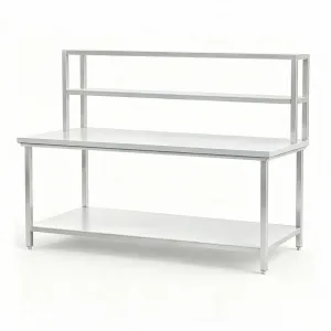 Двухуровневая рабочая станция из нержавеющей стали с верхней полкой для общественного питания