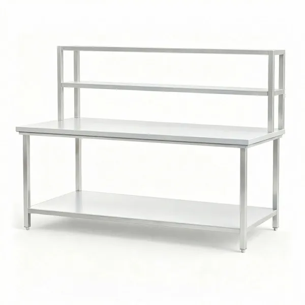 Двухуровневая рабочая станция из нержавеющей стали с верхней полкой для общественного питания