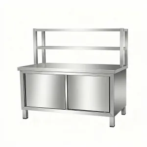 Meja Kerja Dapur Profesional dengan Pintu Geser dan Rak Atas