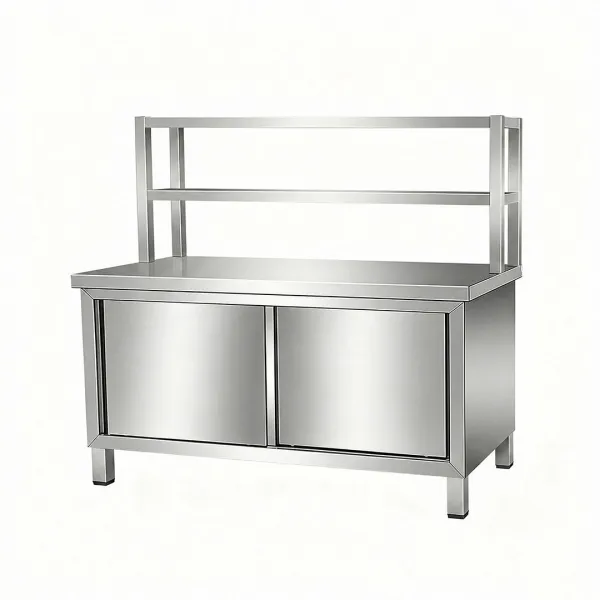 Профессиональный кухонный рабочий стол с раздвижной дверью и верхней полкой