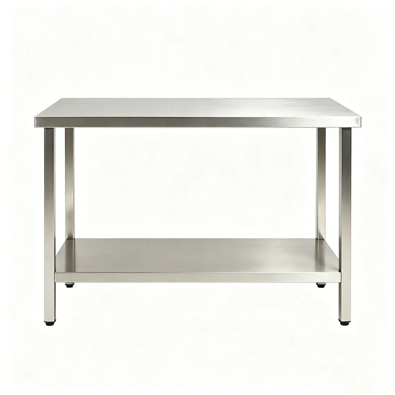 Commercial Double Tier Workbench with Square Legs for Kitchen Use
