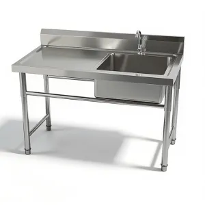 Wastafel Tunggal Tugas Berat dengan Drainboard untuk Restoran