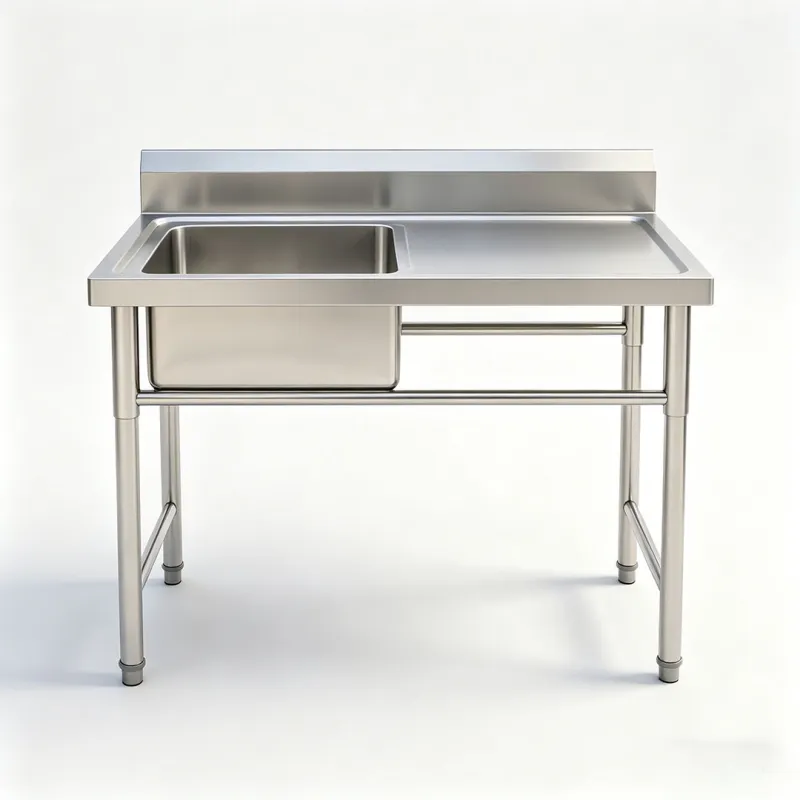 Stainless Steel Single Bowl Sink with Drainboard for Commercial Kitchen