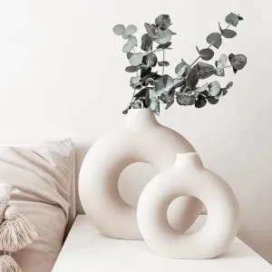 Home Decoration Luxury Round Ring Donut Vase Nordic Art Vase Creative Ceramic Decoration Modern Wedding Ceramic Vase Set（D0001-0001）