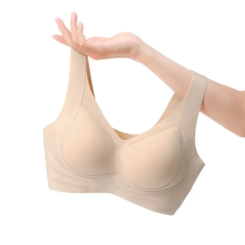 Professional New Women's Sexy Wire Free Bras Comfortable Cotton Lingerie Lace Decoration Breathable Thin Knitted Weave Logo Cup