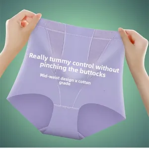 Women's Mid-High Waist Tummy Control Panties Postpartum Plus-Size Shapewear Everyday Style Energy Stones Silk Material Thin