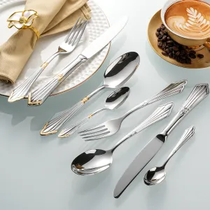 304 Stainless Steel High-End Hotel Western Restaurant Boutique Western Dining Utensils Partial Gold-Plated Dinner Knife, Dinner Spoon, Dinner Fork, Tea Spoon, Fork（A0002-0003）