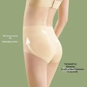 Mid-Waist Women's Seamless Silk Control Panties Sexy Butt Lifting Everyday Anti-Bacterial Firm Thin Peach Hip Pads