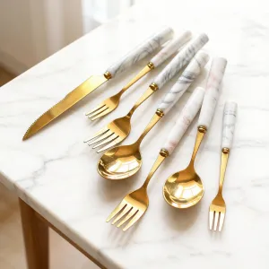 European-Style Marble Steak Knife and Fork Set, Home Use Fork, Spoon, Coffee Spoon, Stainless Steel Western-Style Dining Utensils（A0001）