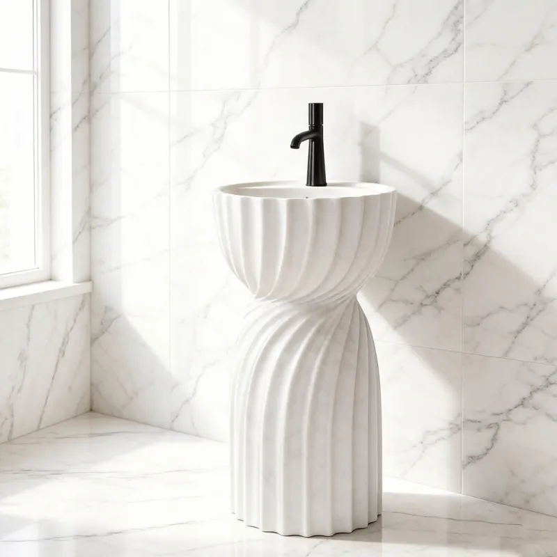Modern Style Hot Sale Independent Bathroom Sink Carved Sink (E0002-0001)