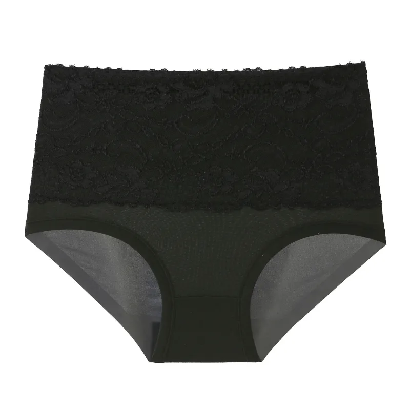 Mid-Rise Plus Size Women's High Cut Panties Breathable Lace Floral Everyday Woven Washed Technics Nylon/Spandex