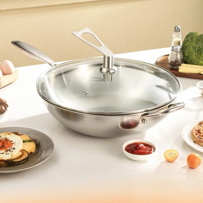 High-End 3-Layer Composite Three-Layer Steel Non-Coated Non-Stick Frying Pan Home Use 304 Stainless Steel Frying Pan(B0001-0003)
