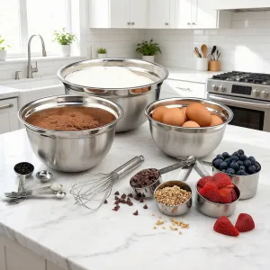 Stainless Steel Mixing Bowl Kitchen Salad Bowl Set Metal Dry Measuring Cup Bucket Egg Beater Baking Utensils (B0003 - 0001)