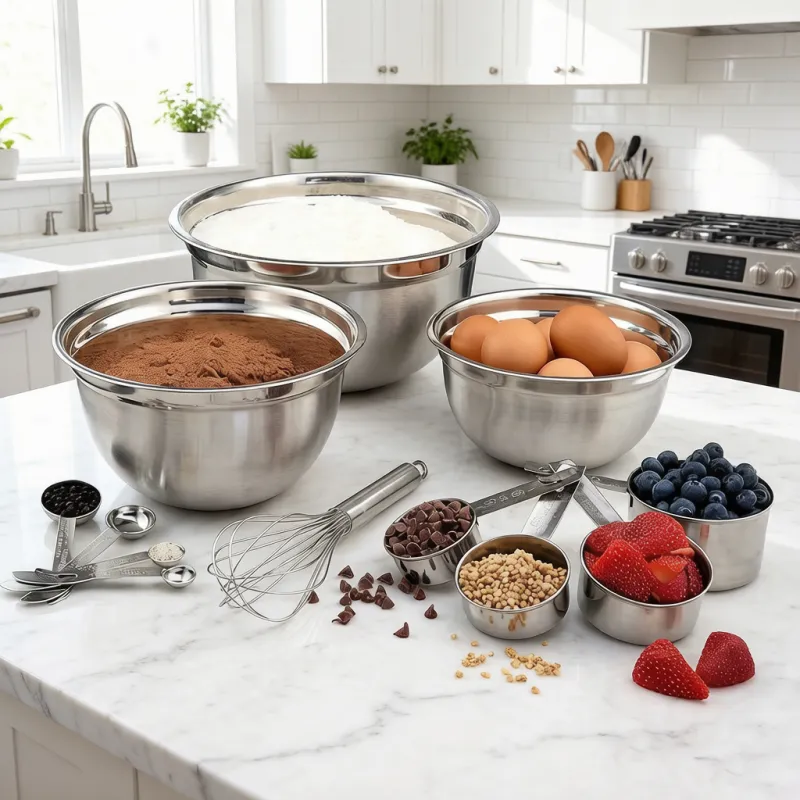 Stainless Steel Mixing Bowl Kitchen Salad Bowl Set Metal Dry Measuring Cup Bucket Egg Beater Baking Utensils (B0003 - 0001)