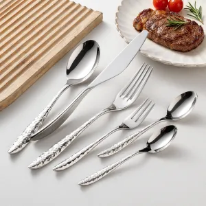 Thickened Hammer-Textured Stainless Steel Steak Knife, Fork, Dining Spoon, Home Use Spoon, Dessert Spoon, Ladle, Western Cuisine(A0003-0005)