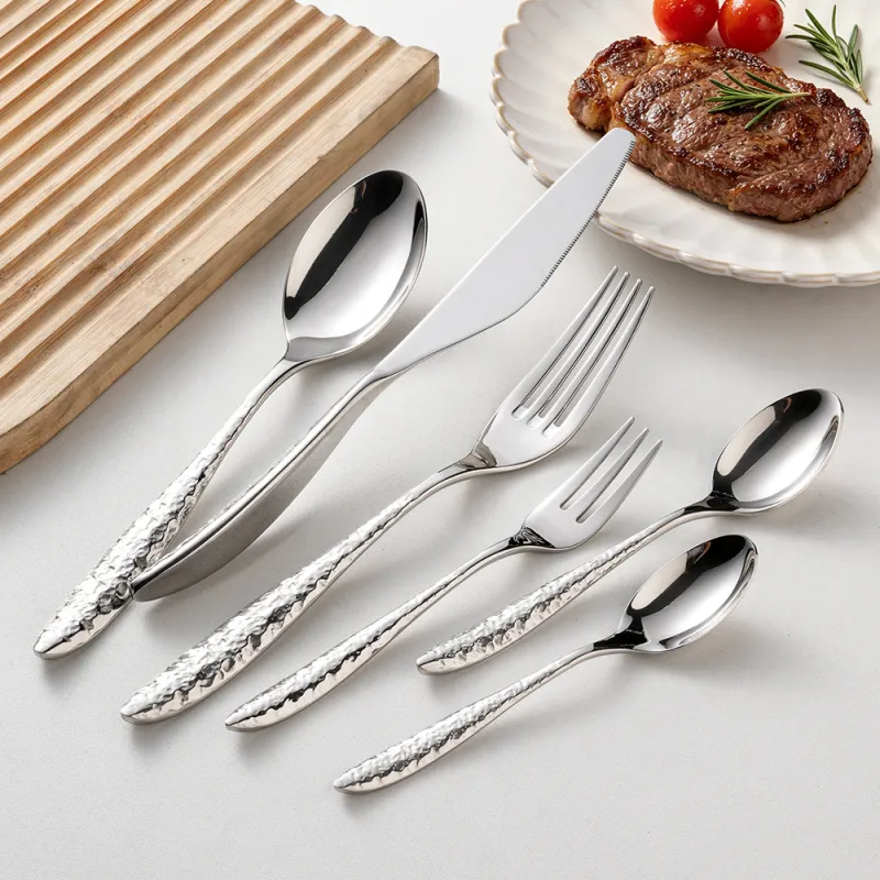 Thickened Hammer-Textured Stainless Steel Steak Knife, Fork, Dining Spoon, Home Use Spoon, Dessert Spoon, Ladle, Western Cuisine(A0003-0005)