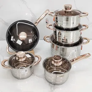 12-Piece Set Stainless Steel Cookware Steamer Pot Cooking Pot Soup Pot Set Deep Pot Kitchen Cookware Set Cooking Pot（B0002-0001）
