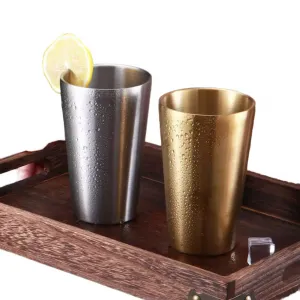 Unbreakable Stemless Wine Glass Custom Logo Stainless Steel Beer Cup Water Cup Handle Party Double Wall Glass(C0001-0001)