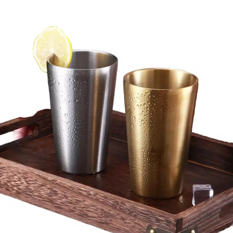 Unbreakable Stemless Wine Glass Custom Logo Stainless Steel Beer Cup Water Cup Handle Party Double Wall Glass(C0001-0001)