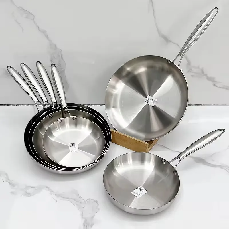 New Design High-Quality Metal Stainless Steel Wok Flat Bottom Stainless Steel Frying Pan（B0002-0003）