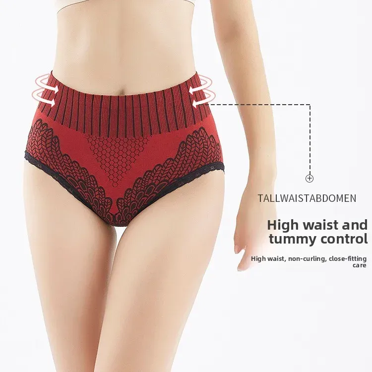 Palace Women's High Waist Tummy Control Butt Lift Cross-Border Lace Anti-Bacterial Silk Medium Control Large Size Everyday