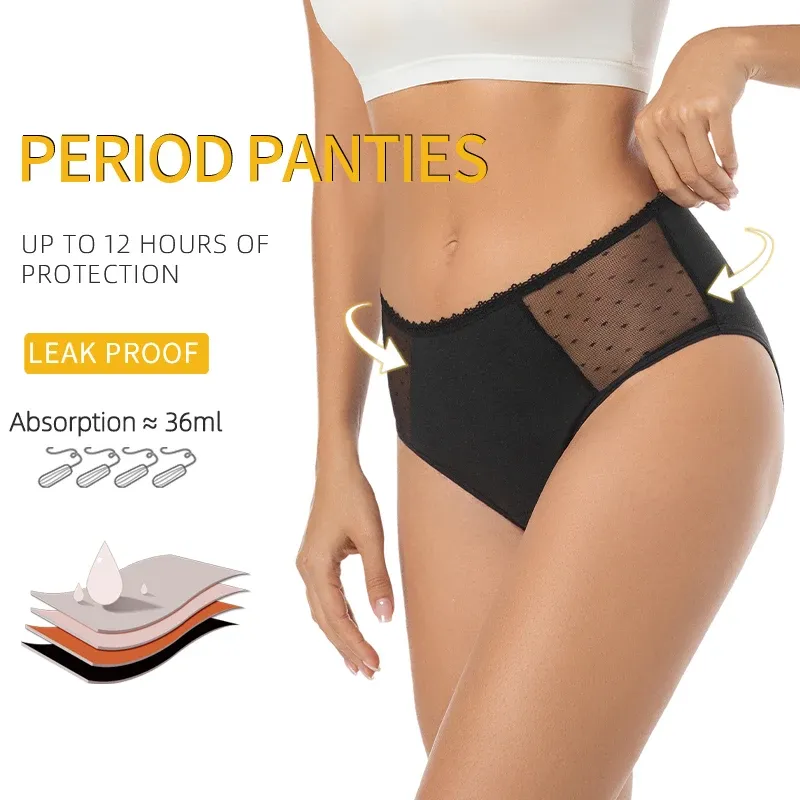 High Waist 4 Layer Biodegradable Tencel Hemp Eco-Friendly Fabric Menstrual Underwear for Women Leak-Proof Hipster Period Panties