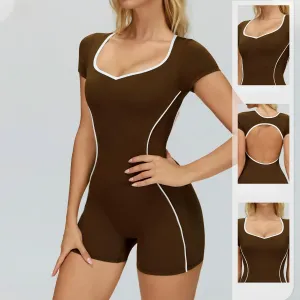 New Arrival Sports Jumpsuit Seamless Deep V Neck Sexy One-Piece Hollow-Out Back-Supporting Sports Activewear Bodysuit