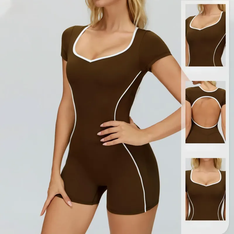 New Arrival Sports Jumpsuit Seamless Deep V Neck Sexy One-Piece Hollow-Out Back-Supporting Sports Activewear Bodysuit