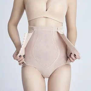 Women's High-Waisted Nine-Row Buckle Training Belt Silk Tummy Control Panties Butt-Lifting Effect Everyday Postpartum Shapewear