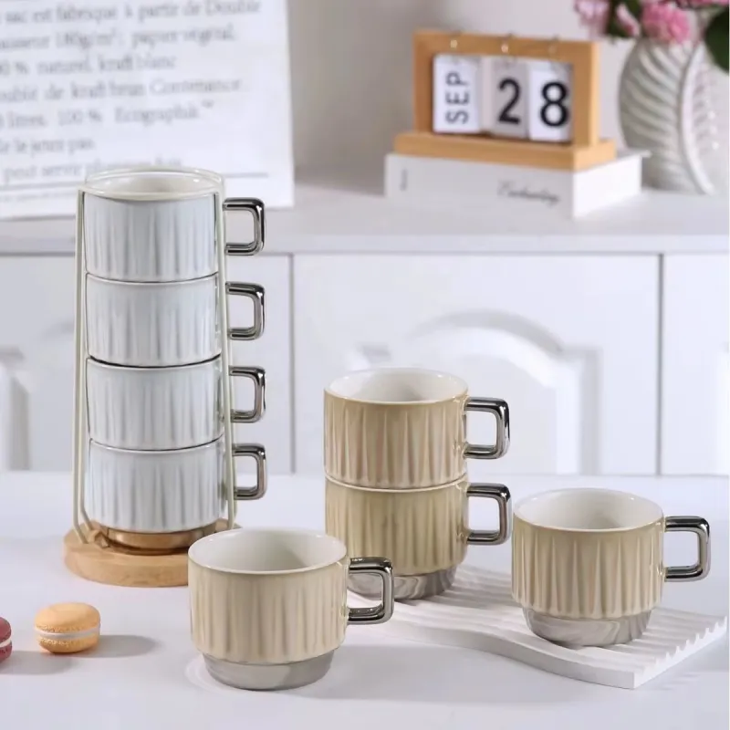 Ceramic Stackable American-Style Ceramic Travel Cup With Handle Design（C0002-0001）