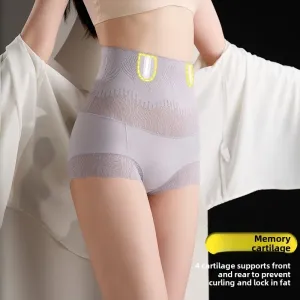 Women's Thin Tummy-Control Breathable Spandex/Nylon Postpartum Lace Butt-Lifting Shapewear Shorts Everyday Wear Control Panties