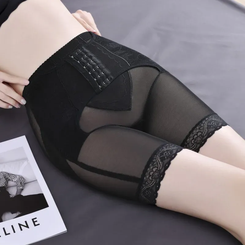 All-Season 6-Row Button Postpartum High-Waisted Shaper Pants Firm Tummy Butt-Lifting Shapewear Thin Summer Style Made Silk