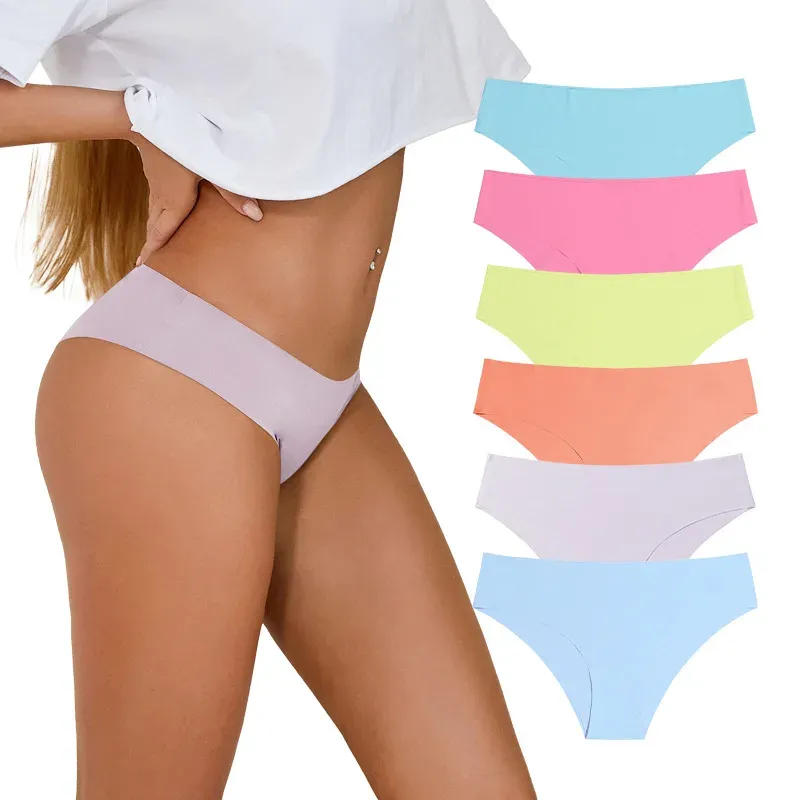 Wholesale High Quality Customized Mid Waist Soft Seamless No Show Ice Silk Bikini Panties Solid Color Women's Briefs