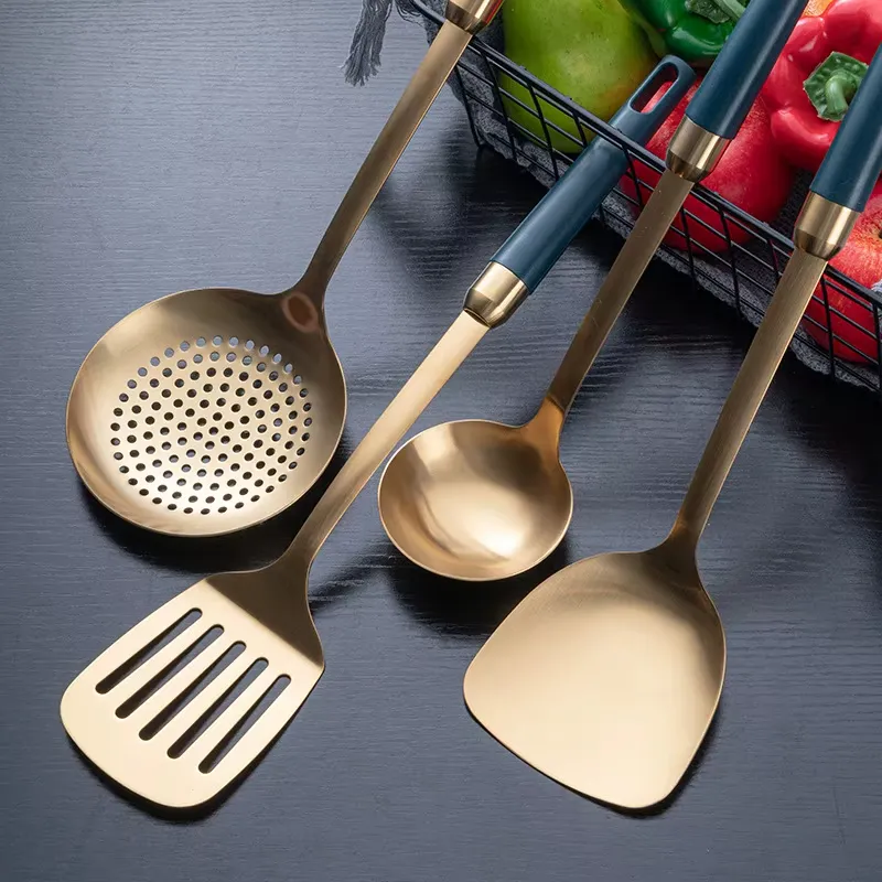 304 Stainless Steel Traditional Soup Spoon Spatula Serving Spoon Gold Kitchenware High-Quality Cooking Tool（B0002-0004）