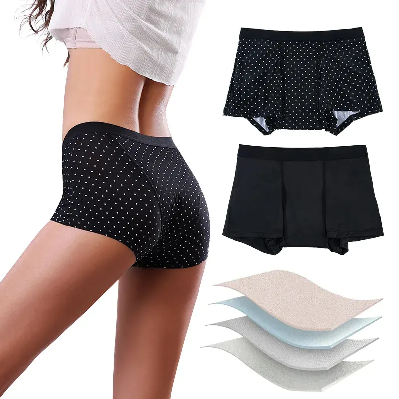 Wholesale 4 Layer Free Sanitary Pad Period Underwear for Women Heavy Flow Boxer Period Panties Menstrual Boyshort