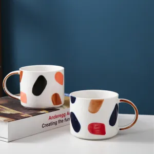 Fashion Hand-Drawn Colorful Dot Pattern Ceramic Coffee Tea Nordic Mugs Gift（C0002-0007)