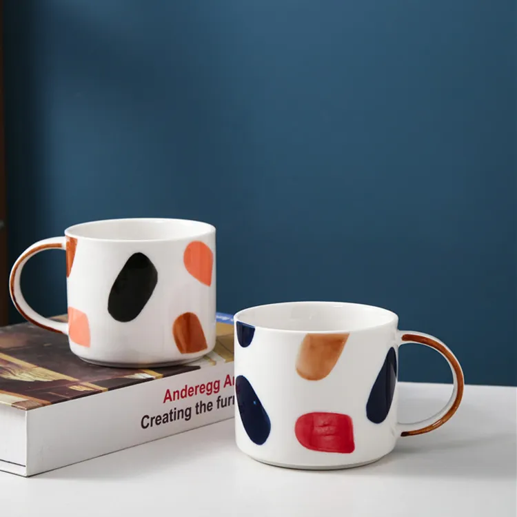 Fashion Hand-Drawn Colorful Dot Pattern Ceramic Coffee Tea Nordic Mugs Gift（C0002-0007)