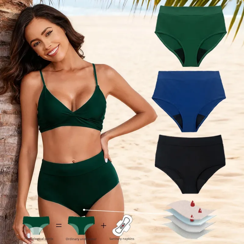 New Plus Size High Quality 4 Layer Leak-proof Reusable Waterproof High Waist Tummy Control Swimwear Period Panties for Women