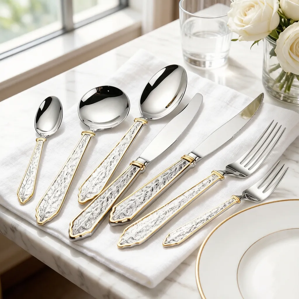 Cross-Border Amazon Stone Pattern 304 Stainless Steel Cutlery Knife Fork Spoon Set Hotel Western Cutlery Steak Knife Fork Round Spoon(A0002-0002)