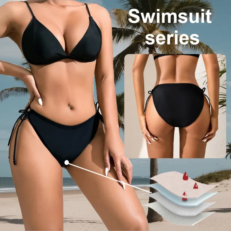 Custom Girls Period Swimsuit Leakproof One Piece Drawstring Tie Women Swimming Bikini Period Menstrual Swimming Panties
