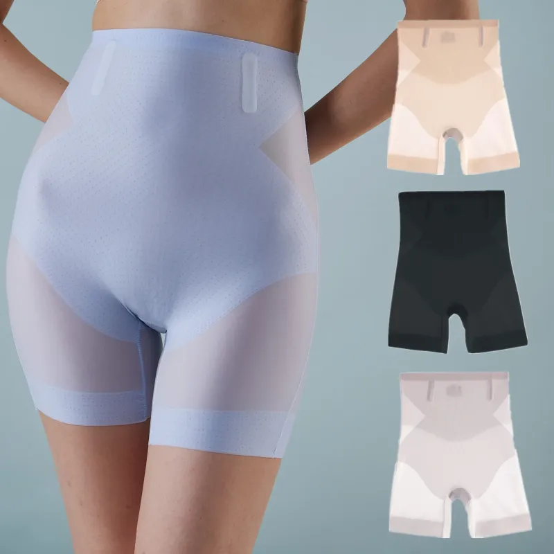 Women's High-Waisted Seamless Summer Tummy Control Leggings Breathable Ice Silk Safety Shorts Butt-Lifting Effect Thin Casual