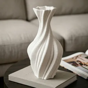 3D Printed Modern White Vase Minimalist Decorative Flower Vase for Home Decor White Tabletop Vase for Living Room Bedroom and Office（D0005-0004）