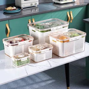 Fruit and Vegetable Storage Containers for Refrigerator Fresh Produce Keeper Boxes with Lids Clear Fridge Food Storage Organizer for Kitchen（B0012-0003）