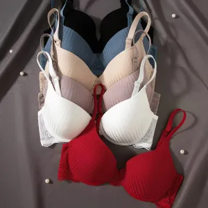 Thin Knitted Lace Solid Color Soft Adjustable Straps Breathable Support Bra Push up Underwire Cups Women（H0005-0002）