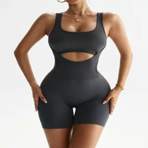 Custom Seamless Yoga Jumpsuit for Women Backless Scrunch Butt Romper Short Sleeve Gym Workout Bodysuit Push Up Activewear Set（K0002-0003）