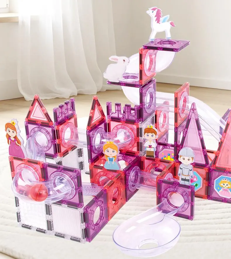 DIY 3D Magnetic Marble Run Building Blocks Set Magnet Tiles Ball Track Construction Toy STEM Educational Toy for Kids and Toddlers(P0002-0004)