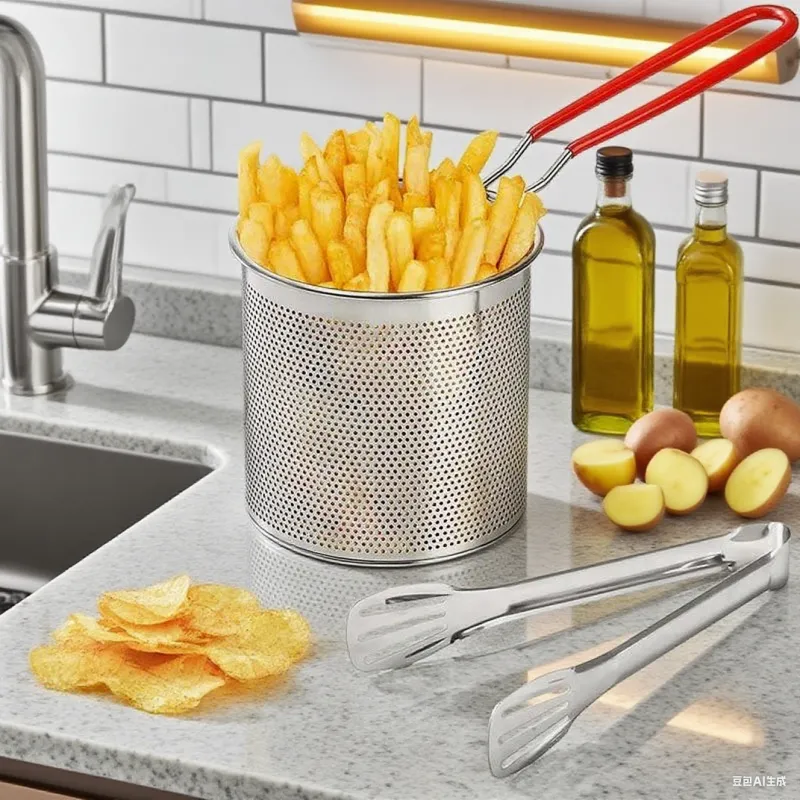 Modern French Fry Basket Premium Food Frying Basket for Deep Frying Kitchen and Restaurant Serving Basket for Fries and Fried Foods（B0010-0002）