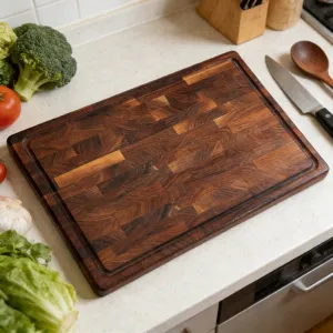 4cm Thick Walnut End Grain Cutting Board Premium Wooden Butcher Block Chopping Board with Juice Groove for Kitchen Food Preparation（B0006-0002）
