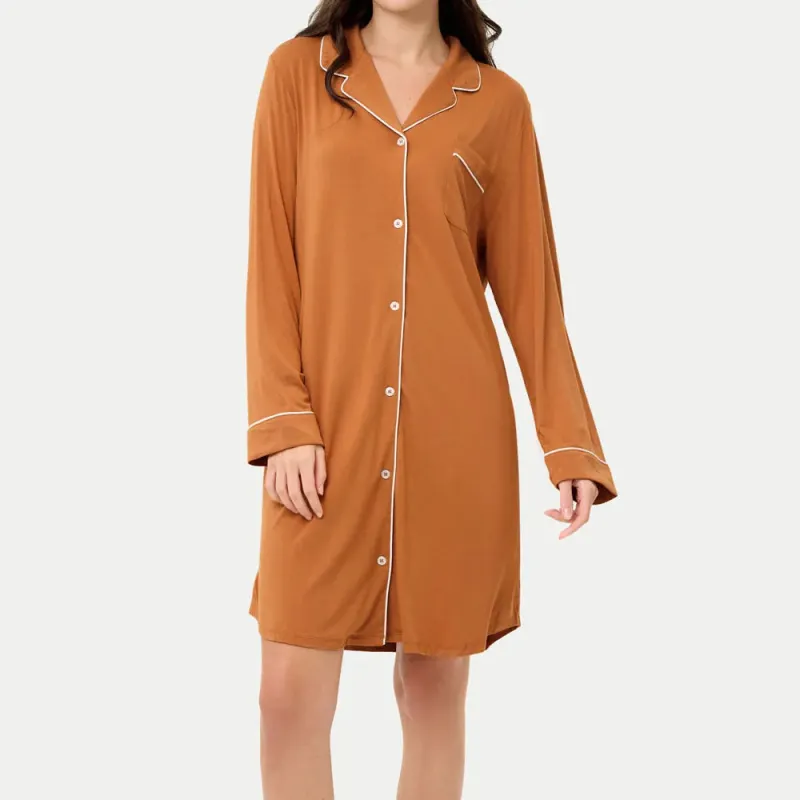 Women Long Sleeve Button Pajama Set Custom Sleepwear Nightgown & Lounge Nightdress Soft Homewear Pajamas for Women（M0003-0002）